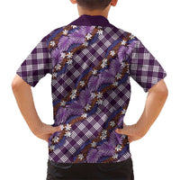 Polynesian Monstera Tiare Floral Kid Hawaiian Shirt Lavender Tropical Plaid LT01 - Polynesian Pride