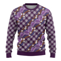 Polynesian Monstera Tiare Floral Ugly Christmas Sweater Lavender Tropical Plaid LT01 - Polynesian Pride