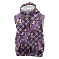 Polynesian Monstera Tiare Floral Sleeveless Hoodie Lavender Tropical Plaid LT01 Purple - Polynesian Pride