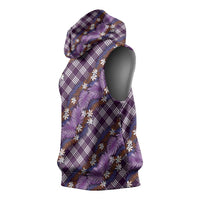 Polynesian Monstera Tiare Floral Sleeveless Hoodie Lavender Tropical Plaid LT01 - Polynesian Pride