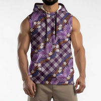Polynesian Monstera Tiare Floral Sleeveless Hoodie Lavender Tropical Plaid LT01 - Polynesian Pride
