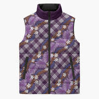 Polynesian Monstera Tiare Floral Sleeveless Puffer Jacket Lavender Tropical Plaid LT01 Unisex Purple - Polynesian Pride