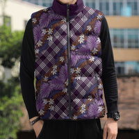 Polynesian Monstera Tiare Floral Sleeveless Puffer Jacket Lavender Tropical Plaid LT01 - Polynesian Pride