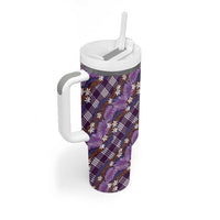 Polynesian Monstera Tiare Floral Tumbler With Handle Lavender Tropical Plaid LT01 - Polynesian Pride