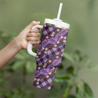 Polynesian Monstera Tiare Floral Tumbler With Handle Lavender Tropical Plaid LT01 - Polynesian Pride