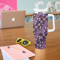 Polynesian Monstera Tiare Floral Tumbler With Handle Lavender Tropical Plaid LT01 - Polynesian Pride