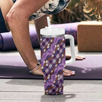 Polynesian Monstera Tiare Floral Tumbler With Handle Lavender Tropical Plaid LT01 - Polynesian Pride