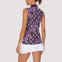 Polynesian Monstera Tiare Floral Women Sleeveless Polo Shirt Lavender Tropical Plaid LT01 - Polynesian Pride