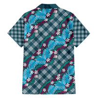 Polynesian Monstera Tiare Floral Family Matching Off Shoulder Maxi Dress and Hawaiian Shirt Dark Teal Tropical Plaid - Polynesian Pride