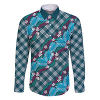 Polynesian Monstera Tiare Floral Family Matching Off Shoulder Maxi Dress and Hawaiian Shirt Dark Teal Tropical Plaid - Polynesian Pride