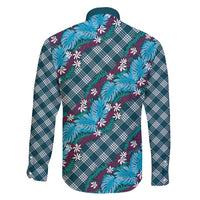 Polynesian Monstera Tiare Floral Family Matching Off Shoulder Maxi Dress and Hawaiian Shirt Dark Teal Tropical Plaid - Polynesian Pride