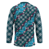 Polynesian Monstera Tiare Floral Hockey Jersey Dark Teal Tropical Plaid - Polynesian Pride