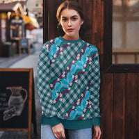 Polynesian Monstera Tiare Floral Ugly Christmas Sweater Dark Teal Tropical Plaid LT01 - Polynesian Pride