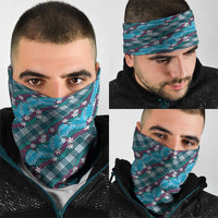 Polynesian Monstera Tiare Floral Neck Gaiter Dark Teal Tropical Plaid LT01 - Polynesian Pride