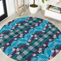 Polynesian Monstera Tiare Floral Round Carpet Dark Teal Tropical Plaid LT01 Teal - Polynesian Pride