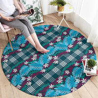 Polynesian Monstera Tiare Floral Round Carpet Dark Teal Tropical Plaid LT01 - Polynesian Pride