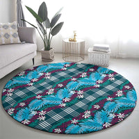 Polynesian Monstera Tiare Floral Round Carpet Dark Teal Tropical Plaid LT01 - Polynesian Pride
