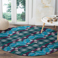 Polynesian Monstera Tiare Floral Round Carpet Dark Teal Tropical Plaid LT01 - Polynesian Pride