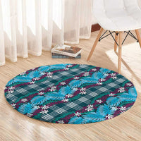 Polynesian Monstera Tiare Floral Round Carpet Dark Teal Tropical Plaid LT01 - Polynesian Pride