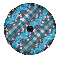 Polynesian Monstera Tiare Floral Spare Tire Cover Dark Teal Tropical Plaid LT01 - Polynesian Pride