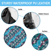 Polynesian Monstera Tiare Floral Spare Tire Cover Dark Teal Tropical Plaid LT01 - Polynesian Pride