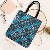 Polynesian Monstera Tiare Floral Tote Bag Dark Teal Tropical Plaid LT01 Black Strap One Size Teal - Polynesian Pride