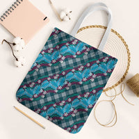 Polynesian Monstera Tiare Floral Tote Bag Dark Teal Tropical Plaid LT01 White Strap One Size Teal - Polynesian Pride