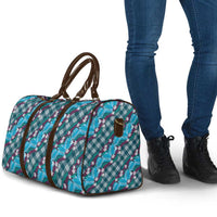 Polynesian Monstera Tiare Floral Travel Bag Dark Teal Tropical Plaid LT01 - Polynesian Pride