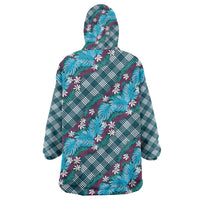 Polynesian Monstera Tiare Floral Wearable Blanket Hoodie Dark Teal Tropical Plaid LT01 - Polynesian Pride