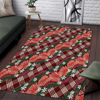 Polynesian Monstera Tiare Floral Area Rug Burgundy Tropical Plaid LT01 Red - Polynesian Pride