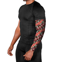 Polynesian Monstera Tiare Floral Arm Sleeves Burgundy Tropical Plaid - Polynesian Pride