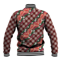 Polynesian Monstera Tiare Floral Baseball Jacket Burgundy Tropical Plaid LT01 - Polynesian Pride