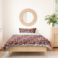 Polynesian Monstera Tiare Floral Bedding Set Burgundy Tropical Plaid - Polynesian Pride