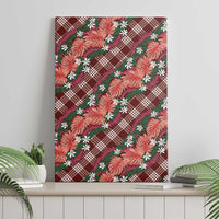 Polynesian Monstera Tiare Floral Canvas Wall Art Burgundy Tropical Plaid LT01 - Polynesian Pride