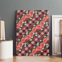Polynesian Monstera Tiare Floral Canvas Wall Art Burgundy Tropical Plaid LT01 - Polynesian Pride