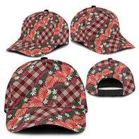 Polynesian Monstera Tiare Floral Classic Cap Burgundy Tropical Plaid - Polynesian Pride