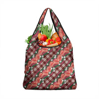 Polynesian Monstera Tiare Floral Grocery Bag Burgundy Tropical Plaid LT01 1-pack One Size Red - Polynesian Pride