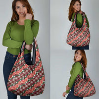 Polynesian Monstera Tiare Floral Grocery Bag Burgundy Tropical Plaid LT01 - Polynesian Pride