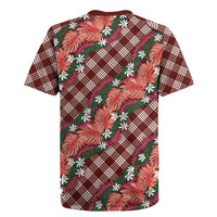Polynesian Monstera Tiare Floral Rugby Jersey Burgundy Tropical Plaid LT01 - Polynesian Pride
