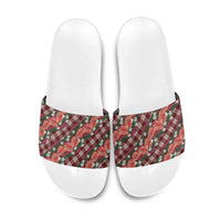 Polynesian Monstera Tiare Floral Slide Sandals Burgundy Tropical Plaid LT01 Red - Polynesian Pride