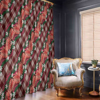 Polynesian Monstera Tiare Floral Window Curtain Burgundy Tropical Plaid - Polynesian Pride