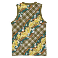 Polynesian Monstera Tiare Floral Basketball Jersey Yellow Tropical Plaid LT01 - Polynesian Pride
