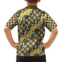 Polynesian Monstera Tiare Floral Family Matching Off Shoulder Maxi Dress and Hawaiian Shirt Yellow Tropical Plaid - Polynesian Pride