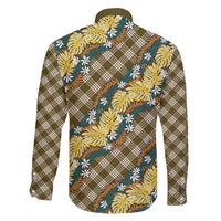 Polynesian Monstera Tiare Floral Family Matching Off Shoulder Maxi Dress and Hawaiian Shirt Yellow Tropical Plaid - Polynesian Pride