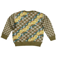 Polynesian Monstera Tiare Floral Kid Ugly Christmas Sweater Yellow Tropical Plaid LT01 - Polynesian Pride