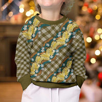 Polynesian Monstera Tiare Floral Kid Ugly Christmas Sweater Yellow Tropical Plaid LT01 - Polynesian Pride