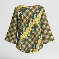 Polynesian Monstera Tiare Floral Kimono Sleeve Blouse Yellow Tropical Plaid LT01 - Polynesian Pride