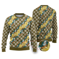 Polynesian Monstera Tiare Floral Ugly Christmas Sweater Yellow Tropical Plaid LT01 Yellow - Polynesian Pride