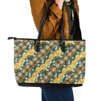 Polynesian Monstera Tiare Floral Leather Tote Bag Yellow Tropical Plaid LT01 - Polynesian Pride
