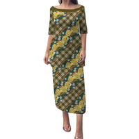 Polynesian Monstera Tiare Floral Puletasi Yellow Tropical Plaid LT01 Long Dress Yellow - Polynesian Pride